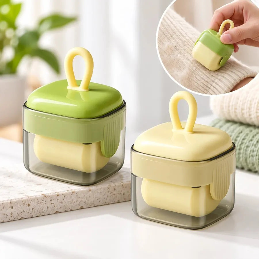 Green and yellow Sugar Cube Rollers on a bathroom counter